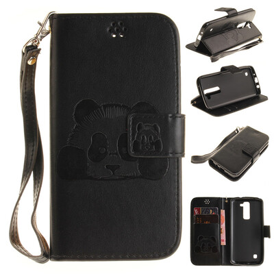 

Black Panda Style Embossing Classic Flip Cover with Stand Function and Credit Card Slot for LG K7