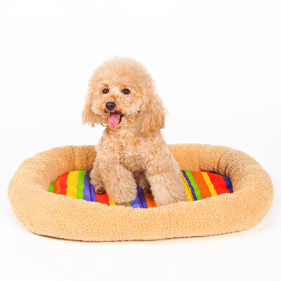 

Chinese melon pet hoopet dog cushions autumn&winter warm colorful striped canvas pet nest pad XS