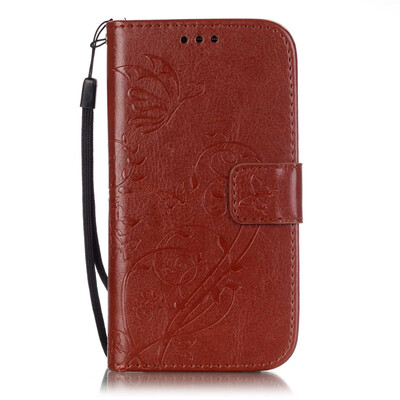 

Brown Flower Design PU Leather Flip Cover Wallet Card Holder Case for SAMSUNG S2