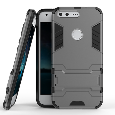 

Gray Slim Robot Armor Kickstand Shockproof Hard Rugged Rubber Back Case For Google Pixel