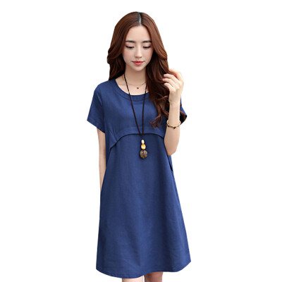 

Arthur Womens Cotton and Hemp Dress в длинном абзаце с коротким рукавом свободная юбка большого размера S324 синий L код