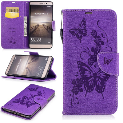 

Purple Butterfly Style Embossing Classic Flip Cover with Stand Function and Credit Card Slot for Huawei Mate 9