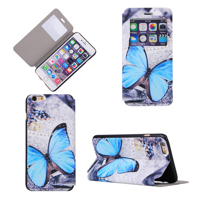 

Blue Butterfly Design PU Leather Flip Cover Wallet Card Holder Case for iPhone 66S