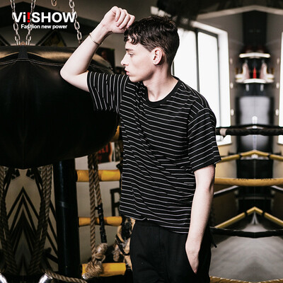 

Village Roadshow viishow с короткими рукавами футболки европейских и американских минималистский моды диких полосатых короткими рукавами футболки мужчин вокруг шеи черной полосой XXL TD792621
