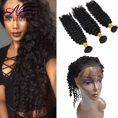 

360 lace frontal deep wave with bundles pre plucked 360 frontal with bundles brazilian virgin hair with closure 4 bundles