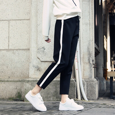 

sustory ladies 2017 spring loose loose white side pants female pants pants was thin harem pants students feet pants SU006 black
