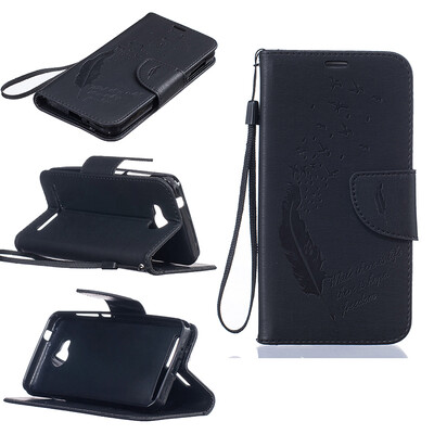 

Black Feathers and birds Style Embossing Classic Flip Cover with Stand Function and Credit Card Slot for HUAWEI Y5 II