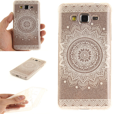 

White mandala Pattern Soft Thin TPU Rubber Silicone Gel Case Cover for Samsung Galaxy Grand Prime G530H