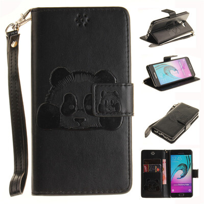 

Black Panda Style Embossing Classic Flip Cover with Stand Function and Credit Card Slot for SAMSUNG GALAXY A3 2016/A310