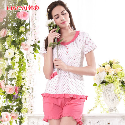 

Han Choi HACAI pajamas women cotton sleeveless dots cute female home service suit red 17095
