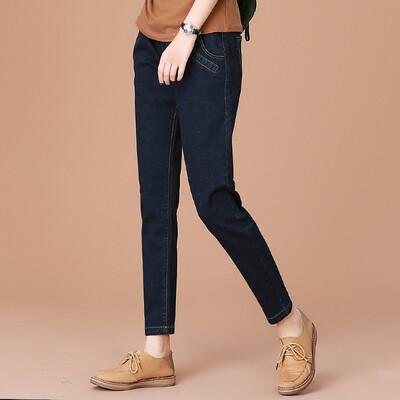 

City plus CITYPLUS 2017 autumn&winter new women&39s literature&art loose large size loose casual thickening feet Harlan pants jeans CWKX172265 dark blue XL