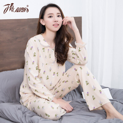 

Top Guahua Pajamas Women &39s cotton lapel long - sleeved home service t80135 colored cotton mills