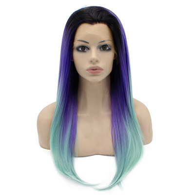 

Iwona Synthetic Hair Lace Front Long Stright Violet Purple Blue Two Tone Wig