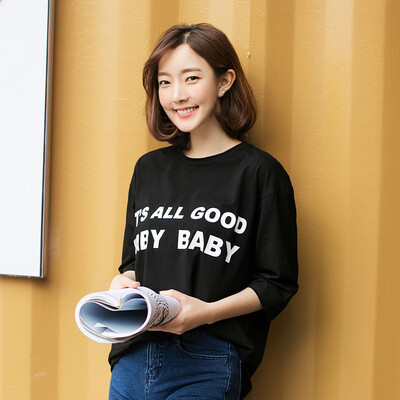 

VIVAHEART Korean casual fashion loose letter ladies t-shirt tide tide VWTD172451 black S