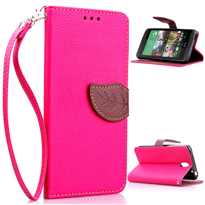 

Pink Design PU Leather Flip Cover Wallet Card Holder Case for HTC Desire 610