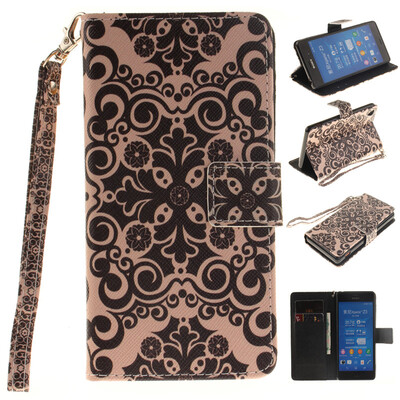 

Дворец цветок дизайн искусственная кожа флип кошелек карты держатель чехол для SONY Xperia Z3