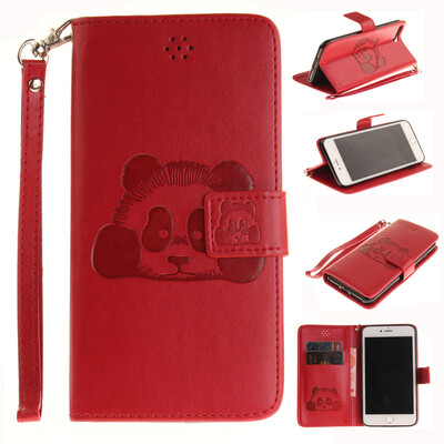

Red Panda Style Embossing Classic Flip Cover with Stand Function and Credit Card Slot for IPHONE 7 Plus