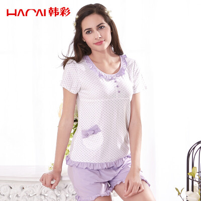 

Han Choi HACAI pajamas women short-sleeved modal cotton lotus leaf female home service suit light purple 16590