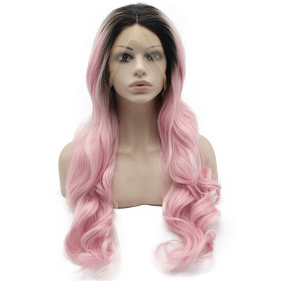 

Iwona Synthetic Hair Lace Front Long Wavy Black Pink Two Tone Ombre Wig