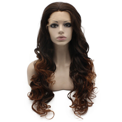 

Iwona Synthetic Hair Lace Front Long Wavy Auburn Tip Brown Wig