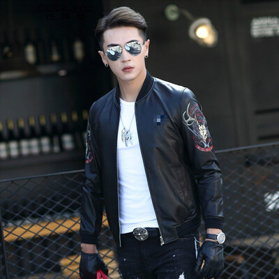 

Mens leather jacket long sleeve autumn witer clothing genuine sheepskin motocycle coat real leather the newest simple style