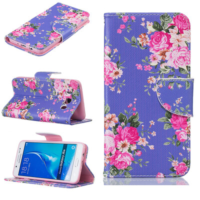 

Purple flowers Design PU Leather Flip Cover Wallet Card Holder Case for SAMSUNG Galaxy J5 2016J510