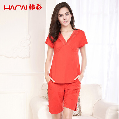 

Han Choi HACAI pajamas women short sleeves 2017 summer modal home service suit red 175100