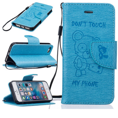 

Light blue Bear Style Embossing Classic Flip Cover with Stand Function and Credit Card Slot for IPHONE 5/5S/5SE