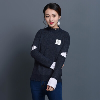 

KuoyiHouse 8005 sweater Korean version of the thin hole is a small hole collar splicing open sleeve sets of knit sweater beans green