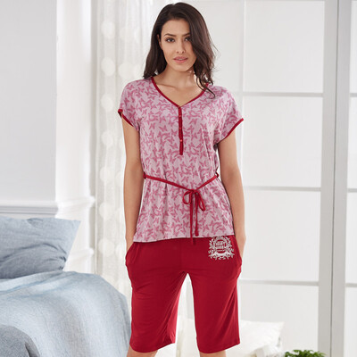 

Han Choi HACAI pajamas women short sleeve 2017 summer modal thin female home clothing suit crimson 17095 XL