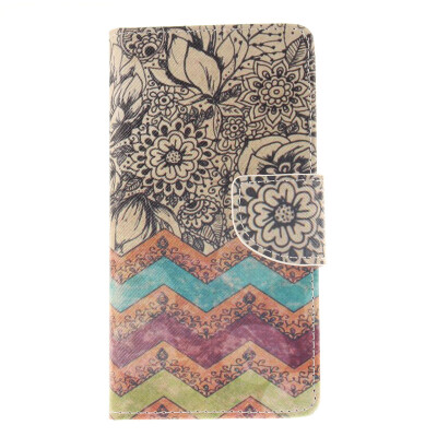 

Wave flower Design PU Leather Flip Cover Wallet Card Holder Case for Sony Xperia M4