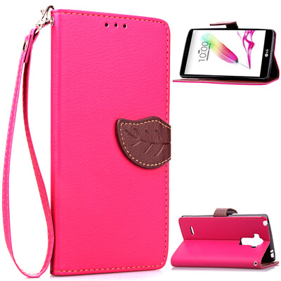 

Pink Design PU Leather Flip Cover Wallet Card Holder Case for LG G4 Stylus