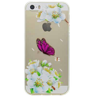 

Purple Butterfly Pattern Soft Thin TPU Rubber Silicone Gel Case Cover for IPHONE 55S5SE