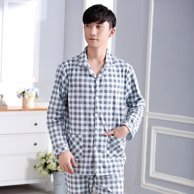 

Antarctic pajamas home service spring&autumn cartoon models lattice men&women on the lapel home clothing suit N675X20071-2 lattice male XXL