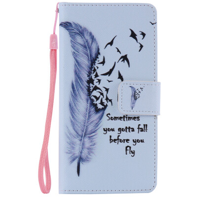 

Blue Feather Design PU Leather Flip Cover Wallet Card Holder Case for SONY M2