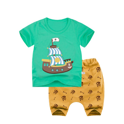 

Yue Tong Lai children's suit summer boy short-sleeved T-shirt harem pants summer suit Y1913 green pirate ship 150