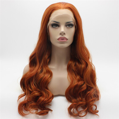 

Iwona Wavy Long Red Golden Mix Wig Half Hand Tied Heat Resistant Synthetic Lace Front Wig