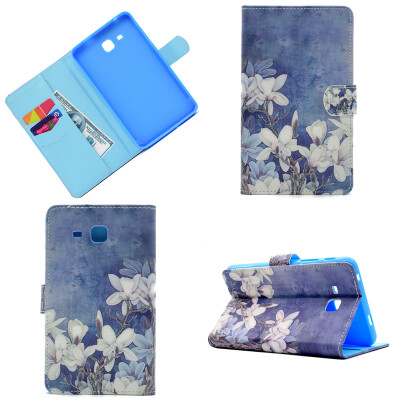 

White flowers Style Classic Flip Cover with Stand Function and Credit Card Slot for Samsung Galaxy Tab A 7.0 T280