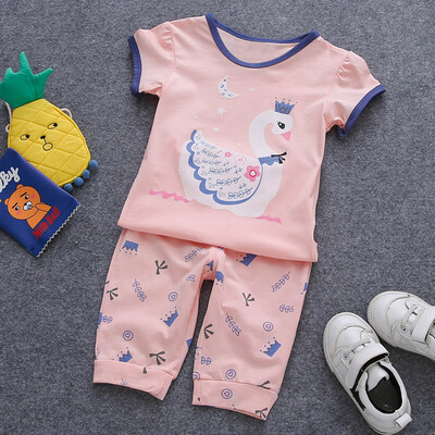 

Ou Mai Beibei children's clothing children's pants harem pants children summer short-sleeved sets M0049 pink 120 yards