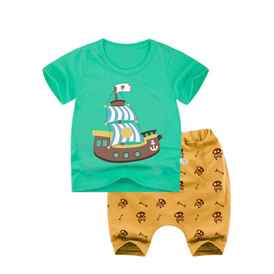 

Yue Tong Lai children's suit summer boy short-sleeved T-shirt harem pants suit summer Y1913 green pirate ship 140