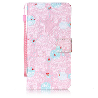 

Pink Elephant Design PU Leather Flip Cover Wallet Card Holder Case for Huawei Y6 II