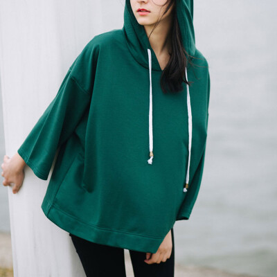 

City plus CITYPLUS Sen Department of art retro seven bat sleeves loose sets of T-shirt hooded sweater women CWWY173353 green