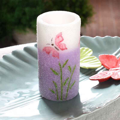 

DFL spring electronic flameless led candle decorated with green Dragonfly&embossed Purple Butterfly 76X152 cm
