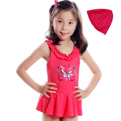 

Yizi (EZI) children and girls cute princess conjoined skirt butterfly swimsuit swim cap Ezi10066 big red 150cm