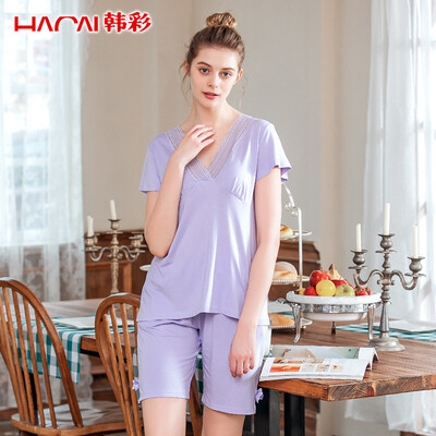 

Han Choi HACAI pajamas women short sleeves 2017 summer modal home service suit light purple 16590