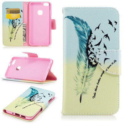 

Feathers&birds Design PU Leather Flip Cover Wallet Card Holder Case for Huawei P10 Lite