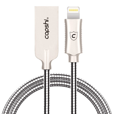 

Capshi Apple 6 5S 7 data cable phone charger line power cord Q1 metal spring 1 m silver support iphone5 6s 7P SE ipad air mini