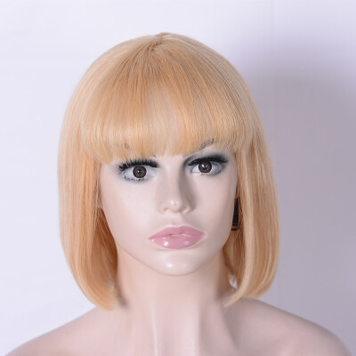 

9A Human Hair Bob Wigs 24 Color Blonde Short Machine Made Wigs With Bangs 8 inch