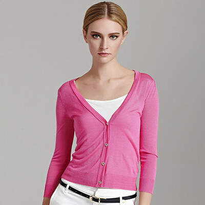 

Rebecca Marc Rebecca V-collar single-breasted simple simple short section knitted cardigan 51001D rose red M code
