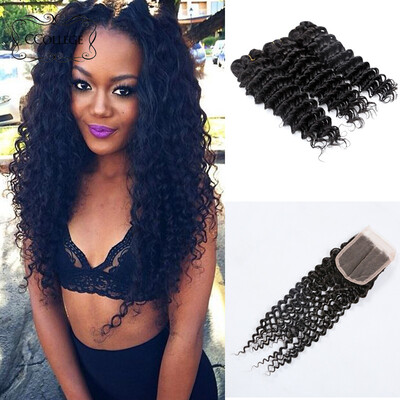 

Ccollege Hair 8A Peruvian Deep Wave With Closure 3 Bundles Pervian Virgin Hair Weaves With Lace Closure 8-30 Inch Free Shipping